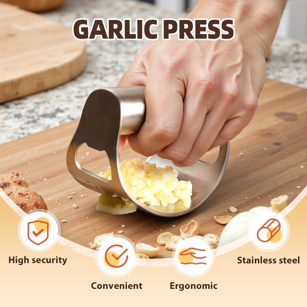 Stainless Steel Garlic Presser, Upgrade Rocker Crusher Masher with Garlic Peeling, 2026 New Portable Manual Stainless Steel Garlic Press for Home Kitchen Utensils (2)$$Home Decor, Kitchen, & Other