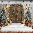thumbnail image 2 of Winter Christmas Backdrop, Christmas Rustic Barn Door Photo Backdrop Background Decor, Xmas Tree Snow Present Kids Family Supplies Holiday Banner Party Decoration Photo Studio Props,10X6ft, 2 of 5