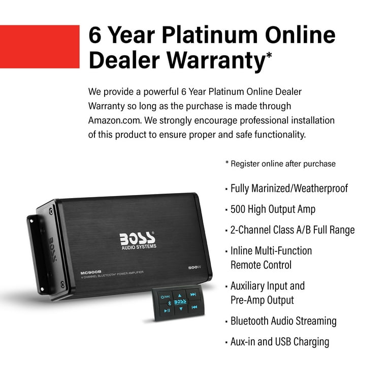 BOSS Audio Systems, Marine Amplifier, MC900B, 4-Channel 500W