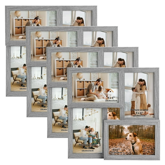 4 Pack Gray Collage Picture Frames 4x6 ,4x6 Photo Frame for Wall Mounted Display
