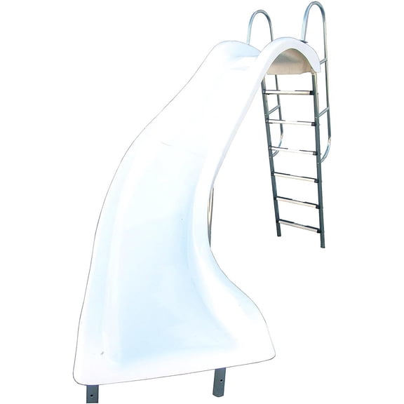 FibroPool Full-Sized Fiberglass Swimming Pool Slide – 10'6" Long, 6' Tall Left Turn Slide with Stainless Steel Hardware