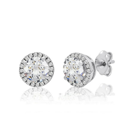Amanda Rose Sterling Silver Halo Stud Earrings Made With Swarovski Amanda Rose Sterling Silver Halo Stud Earrings Made With Swarovski Crystals