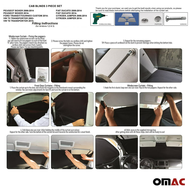 Omac Magnetic Cab Blackout for VW Crafter 2006-2017 Window Curtain Windscreen Gray