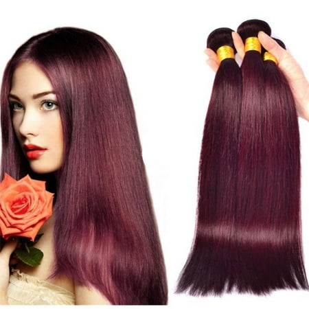Silky Straight Sew In Natural 100 Human Hair Weave Burgundy 99j