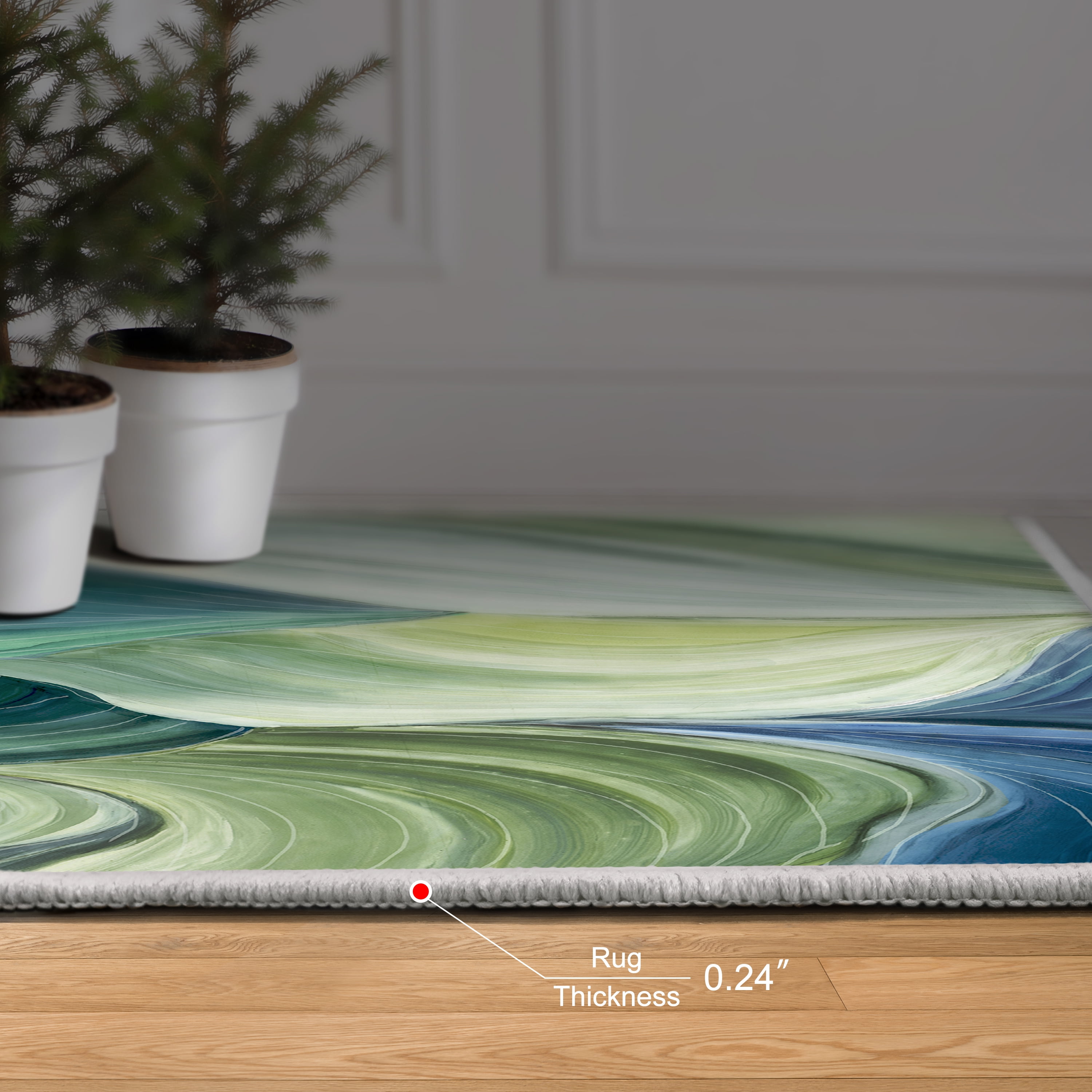 Waves of Leaves Washable Art Area Rug size 5'x8', Power-loomed, Heavenly Softness with Non-Slipping Backing