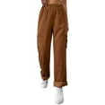thumbnail image 1 of QAFOPEH Women Corduroy Elastic Waist Pocket Spliced Solid Color Long Pants, 1 of 7