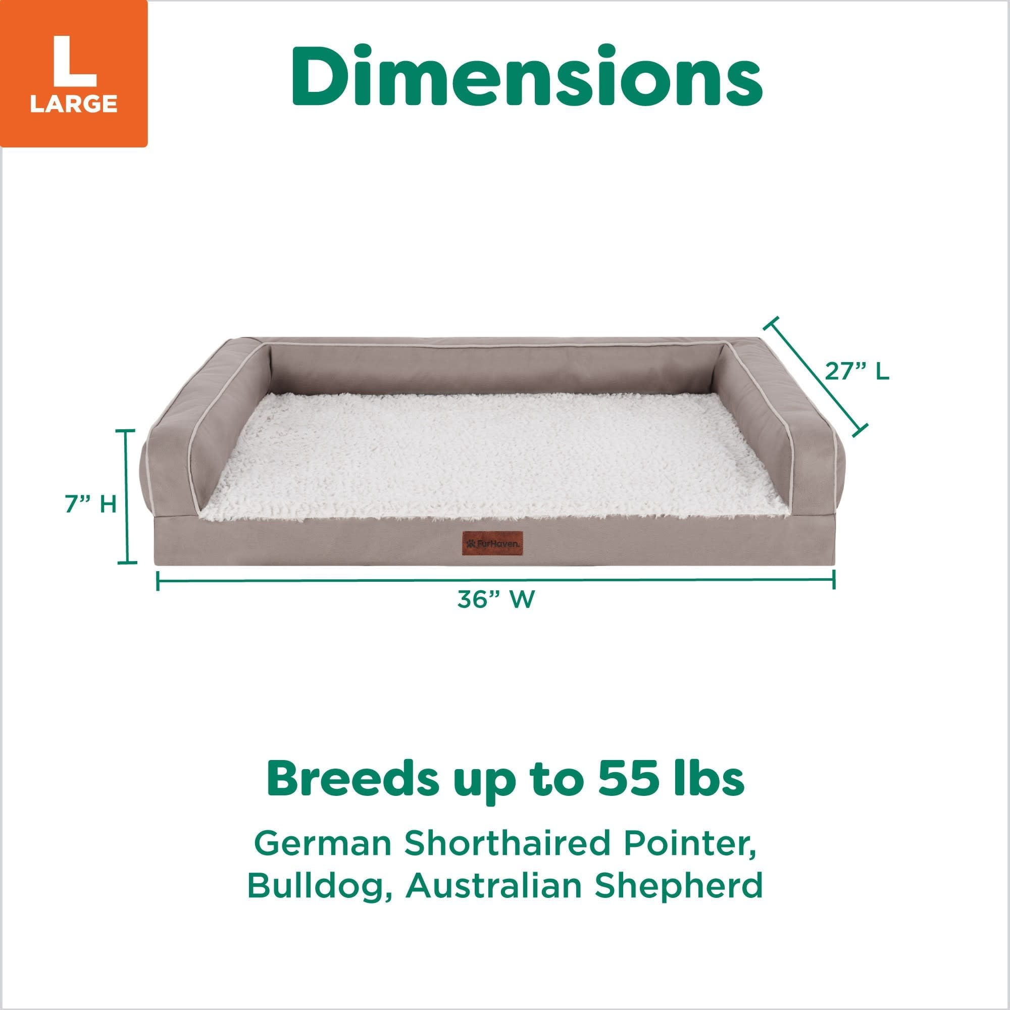 FurHaven Large (27"x36") Orthopedic Dog Bed – Textured Plush & Coated Poly Modern Sofa Pet Bed, CertiPUR-US Foam, Removable Washable Cover, Greige