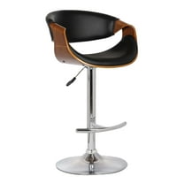 Armen Living Indoor Butterfly Adjustable Height Swivel Black Faux Leather and Walnut Wood Bar Stool with Chrome Base