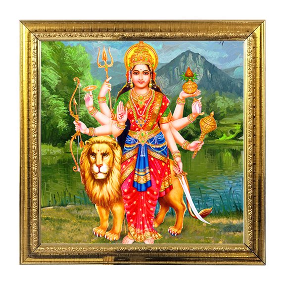 Maa Durga God Idol Photo Frame Pooja Hindu Wall Poster Puja Temple Photo Frame 8.6 in