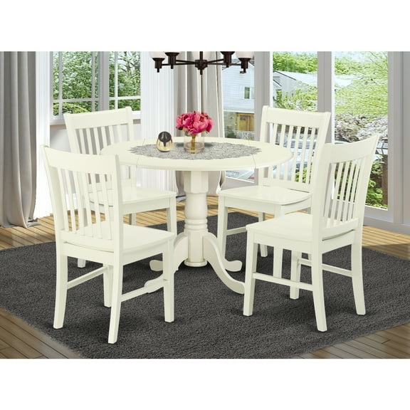 Vintage 5 Piece Dining Set - Round Table & 4 Chairs - Kitchen Dining Room Set - Linen White Finish