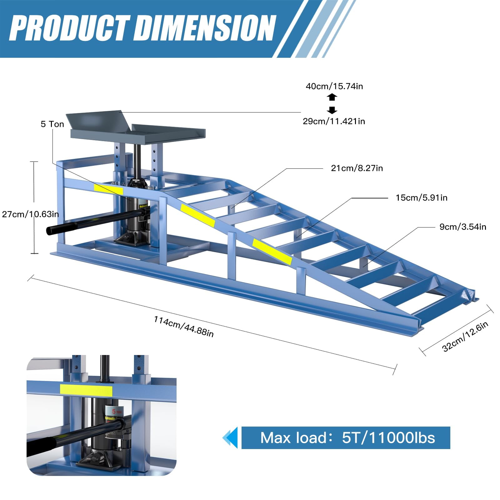 2 PCS 5T Car Ramps for Oil Change, 11000LBS Heavy Duty Vehicle Ramps with Reflective Strips, 9.8-15" Adjustable Height Garage Lift Rhino Ramps
