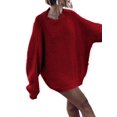 thumbnail image 3 of Women'S Oversized Sweaters Batwing Sleeve Mock Neck Jumper Tops Chunky Knit Pullover Sweater Red M, 3 of 9