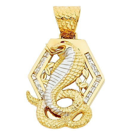 14k Two-Color Gold Pit Viper Snake Rattlesnake Pendant Venom Diamond-Cut Charm Jewelry Female Unisex