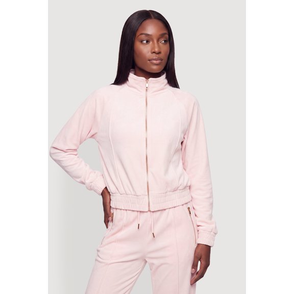 Women's Mock Neck Zip Front Velour Top