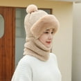 thumbnail image 3 of Penkiiy Pom Pom Beanie Hat with Scarf and Mask Cover One-Piece for Khaki, 3 of 3