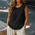 thumbnail image 3 of Women's Cotton Linen Ruffle Sleeve Tank Tops Summer Casual Round Neck Sleeveless Blouse (S,Black), 3 of 9