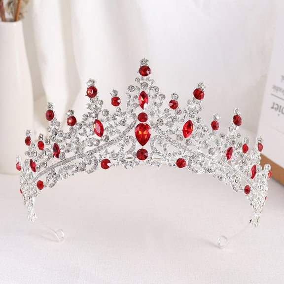 NAMZI Wedding Tiara for Bride Princess Tiara Headband Bridal Crown,Crystal Rhinestone Hair Jewelry Decor for Queen Girl Bride Birthday Prom Wedding Pageant Halloween Costume Party(Red)