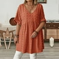 thumbnail image 3 of Haut Jupe à Col en V à Manches Courtes pour Femmes, Chemise en Polyester Ample Grande Taille avec Pompons, Bleu Foncé, Style Mode Décontracté, 3 of 6