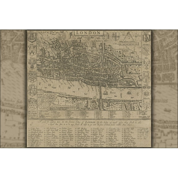 24"x36" Gallery Poster, map of London by John Norden, 1593