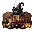 thumbnail image 2 of Miwamany Halloween Wooden Door Sign, 12 Inch Witch Hat Pumpkin Crow Hanging Plaque, 2D Rustic Farmhouse Indoor Outdoor Decor with Rope for Porch Wall, Spooky Festive Home Accent, 2 of 7