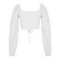 thumbnail image 6 of BLVB Long Sleeve Shirts for Women Ruched Drawstring V Neck Crop Tops Ribbed Blouses Fall Fashion Outfits, 6 of 7