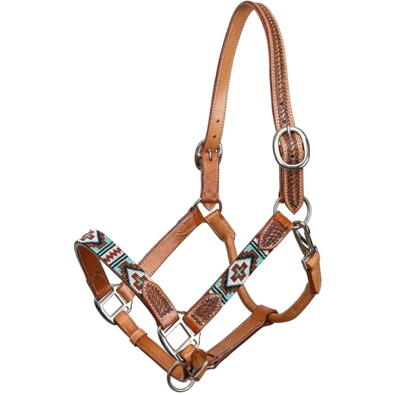 Showman Beaded Cross Leather Halter