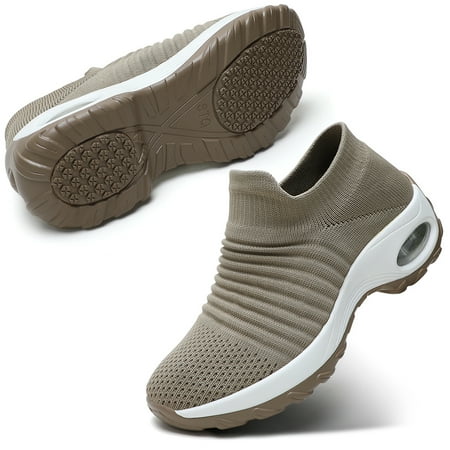 

STQ Women s Walking Shoes Slip on Breathable Sneakers Taupe US 8