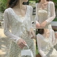 thumbnail image 2 of Women Summer Long Sleeve Lace Shrug Tie Knot Front Striped Mesh Cropped Cardigan Beachwear Ruffle Trim Solid Color Sheer Cover Up for Jacket, 2 of 19