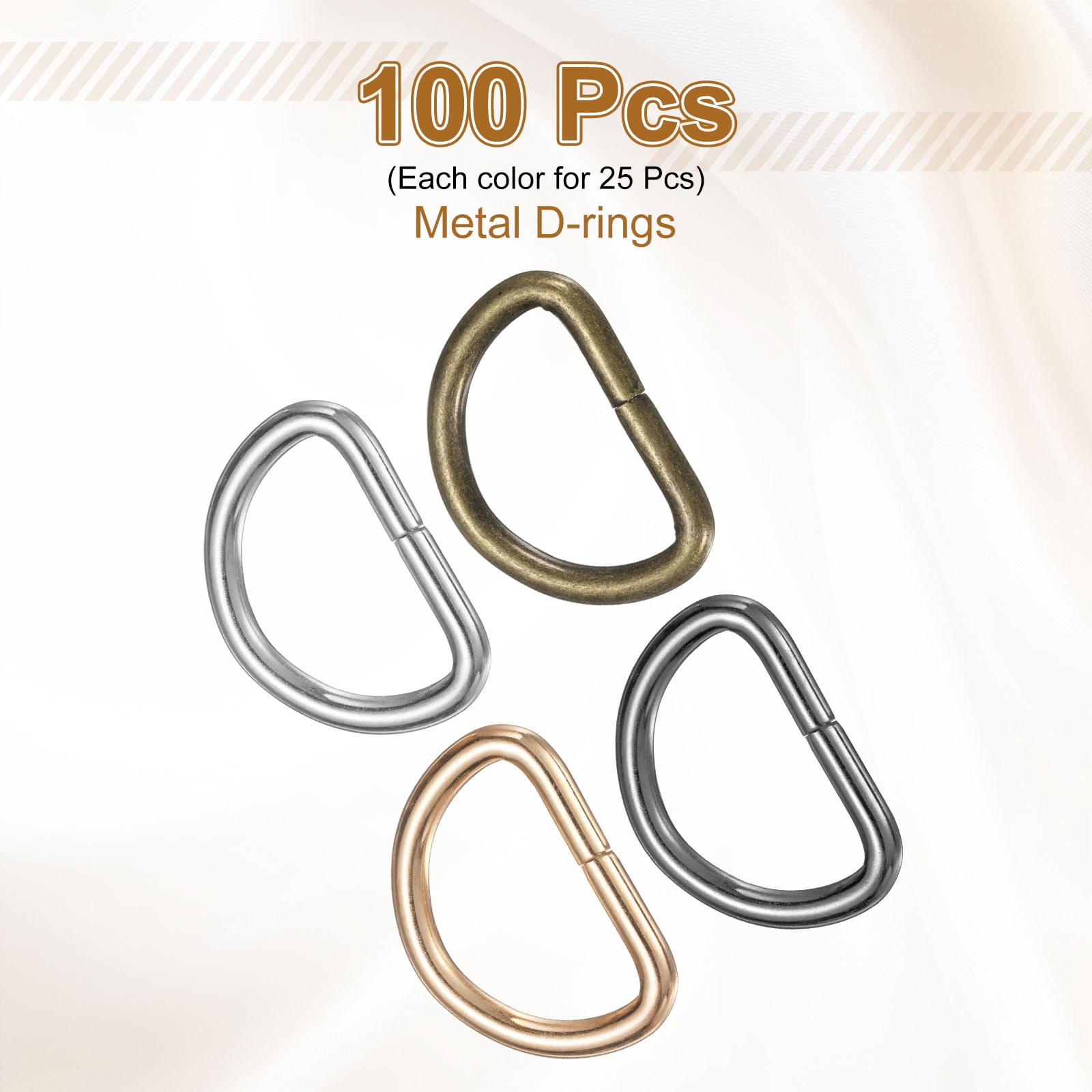 Uxcell 100pcs D Ring 1" (25mm) Metal Electroplate D-Shape Buckle Clips, 4 Colors
