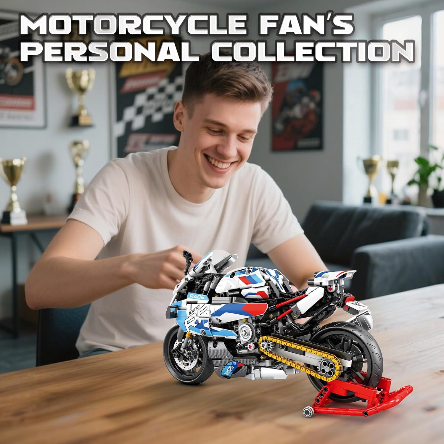 Motorcycle 1000 RR Technic Building Set for Adults, 1:8 Scale Model Kit, 949 PCS Collectible Motorcycle Display Model with Stand, Motorbike