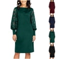 thumbnail image 2 of gakvbuo Evening Gown Dress For Women Mini Dress Fall Tunic T-Shirt Dress Ladies' Round Neck Lace Long Sleeve Cut-out Patchwork Slim Dress, 2 of 6