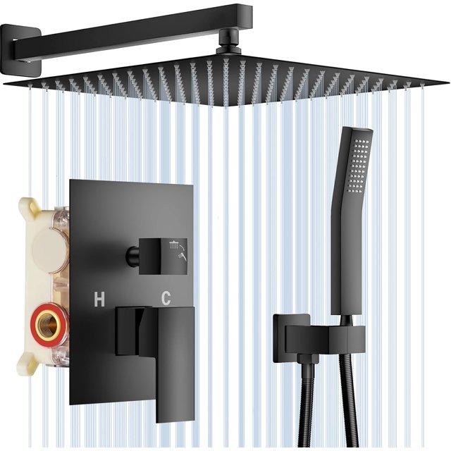 Shower System Matte Pressure Rain Shower Head with Handheld Wall Mounted Mixer Shower Set Bathroom Rainfall Shower Head Shower Brass Shower Valve and Trim