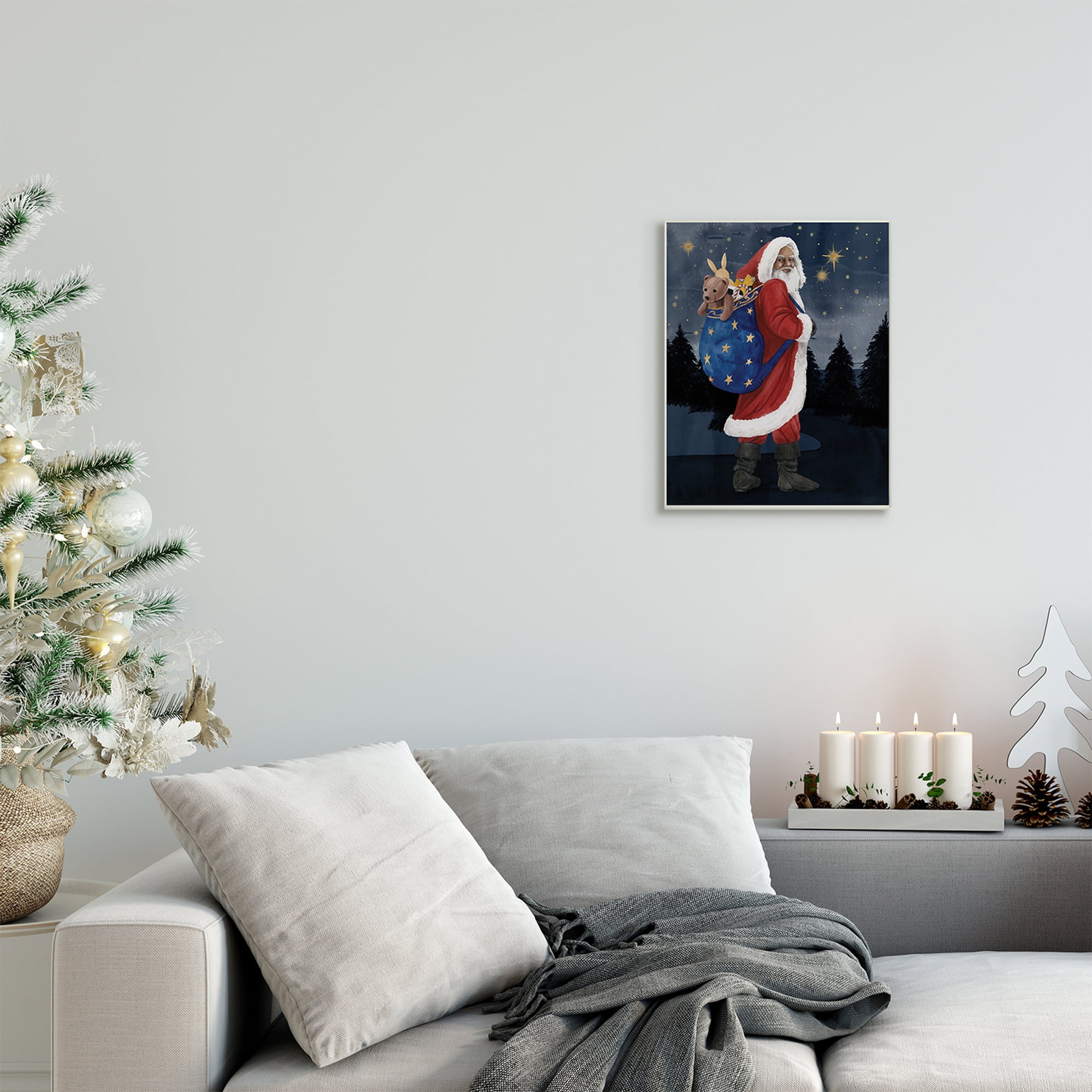 Stupell Industries Santa Claus Sack of Toys Under Night Sky Holiday Painting Gallery Wrapped Canvas Art Print Wall Art, 24 x 30