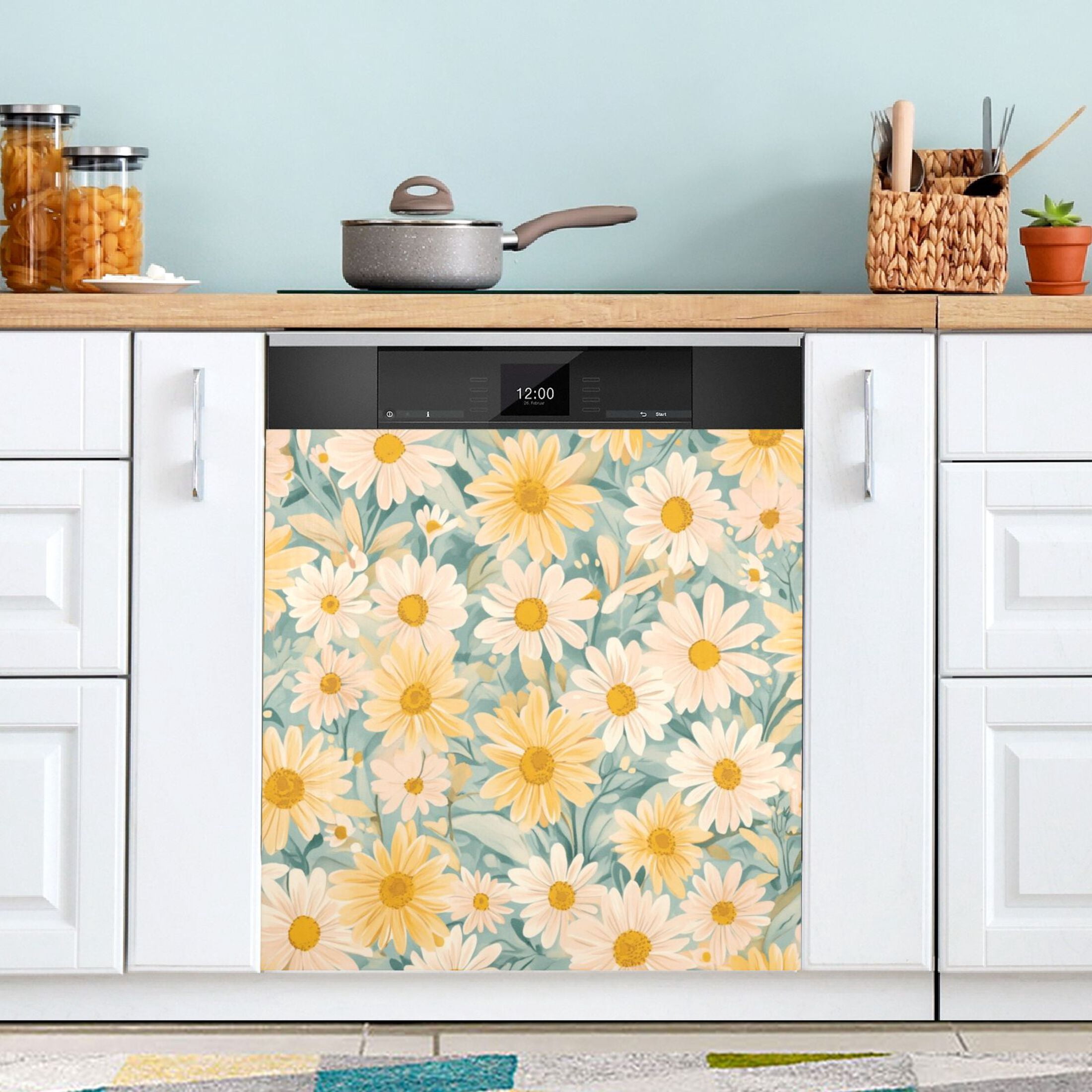 Dishwasher Magnetic Sticker 23x26 Inch Refrigerator Magnetic Sticker Washing Machine Magnetic Sticker Kitchen Panel Magnetic Sticker Home Decor Blooming Yellow Flower