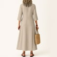 thumbnail image 4 of WTOBBY Women's Solid Color V-Neck 3/4 Sleeve Maxi Dress, Bohemian Style Beach Dress with Pockets for Comfortable Vacation Wear,Beige S, 4 of 5