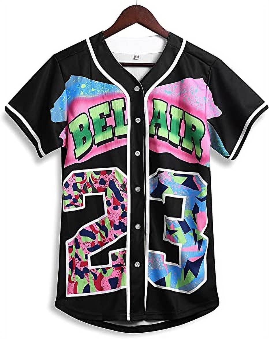 BLUBLU Women's 90s Pink Hip Hop Fashion Bel Air 23 Baseball Jersey Tshirt Tops for Birthday Party Club and Pub 22-S 