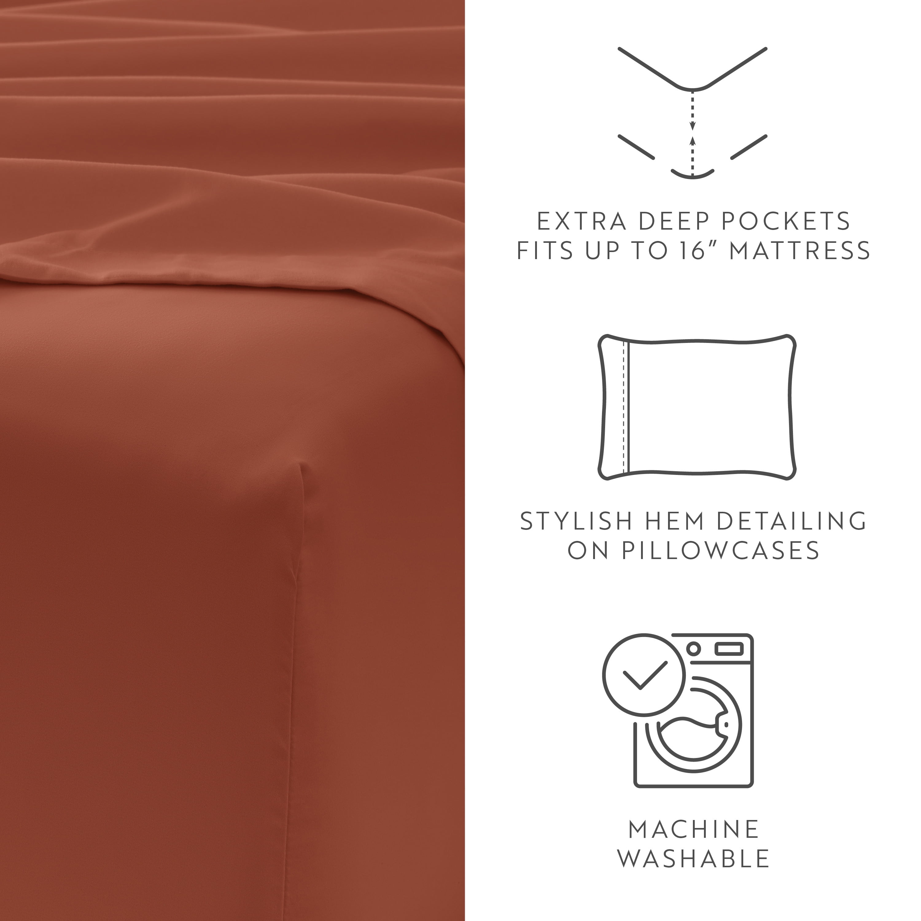Twin, Clay Solid Microfiber 6 Piece Bed Sheet Set, by Noble Linens