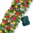 thumbnail image 1 of Guirlande de Noël Prelit Décoration 100 Lumières LED Minuterie 8 Modes, 9 Pieds par 10 Pouces Guirlande de Noël Éclairée à Piles 18 Pommes de Pin 198 Baies Rouges Décoration de Noël Intérieur Extérieur Maison Manteau, 1 of 6