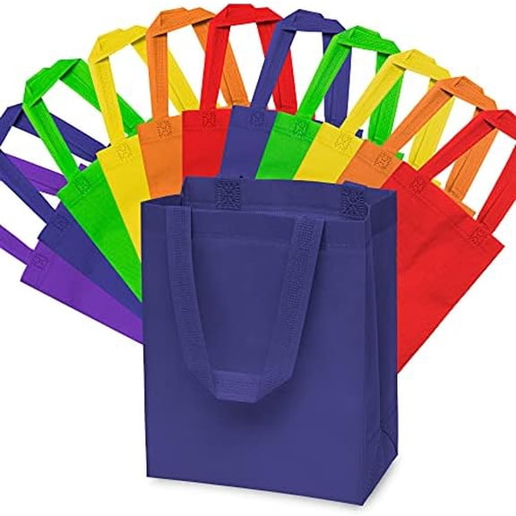 Reusable Gift Bags, Assorted Fabric Tote Bags Small with Handles for Small Business, Holidays, Birthdays, Party Favors, Events, Bulk, 8x4x10, 12 Pack