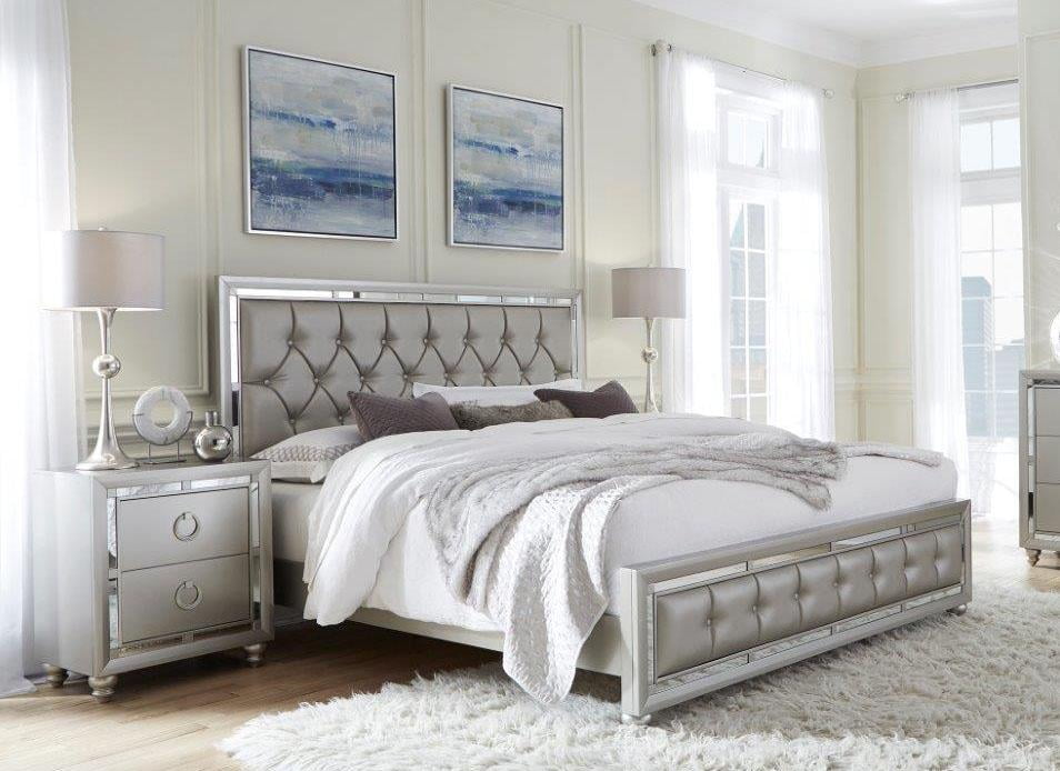 Modern Ivory Finish Pearl Leatherette Queen Bedroom 3 Pcs RILEY Global