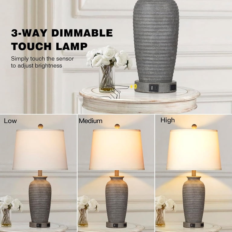 Cinkeda Table Lamps Set of 2, 24", Resin, USB & Outlet photo 6