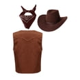 thumbnail image 2 of Mufeng Kids Western Cowboy Costume Suede Vest Waistcoat with Hat Bandanna Outfit Fancy Party Dress Up Brown 6, 2 of 5