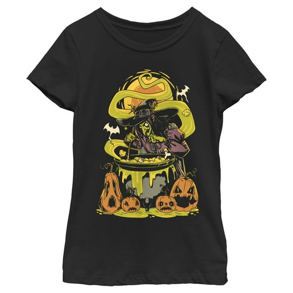 Girl's Lost Gods Halloween Witches' Brew Scene Graphic Tee Black Medium