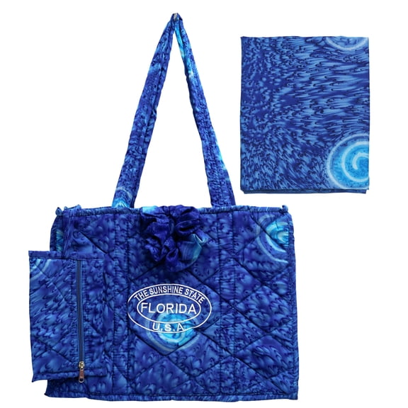 HAPPY BAY Women's Summer Water Resistant Pool Tote Bag with Matching Beachwear Holiday Sarong Wrap One Size Tropical Blue