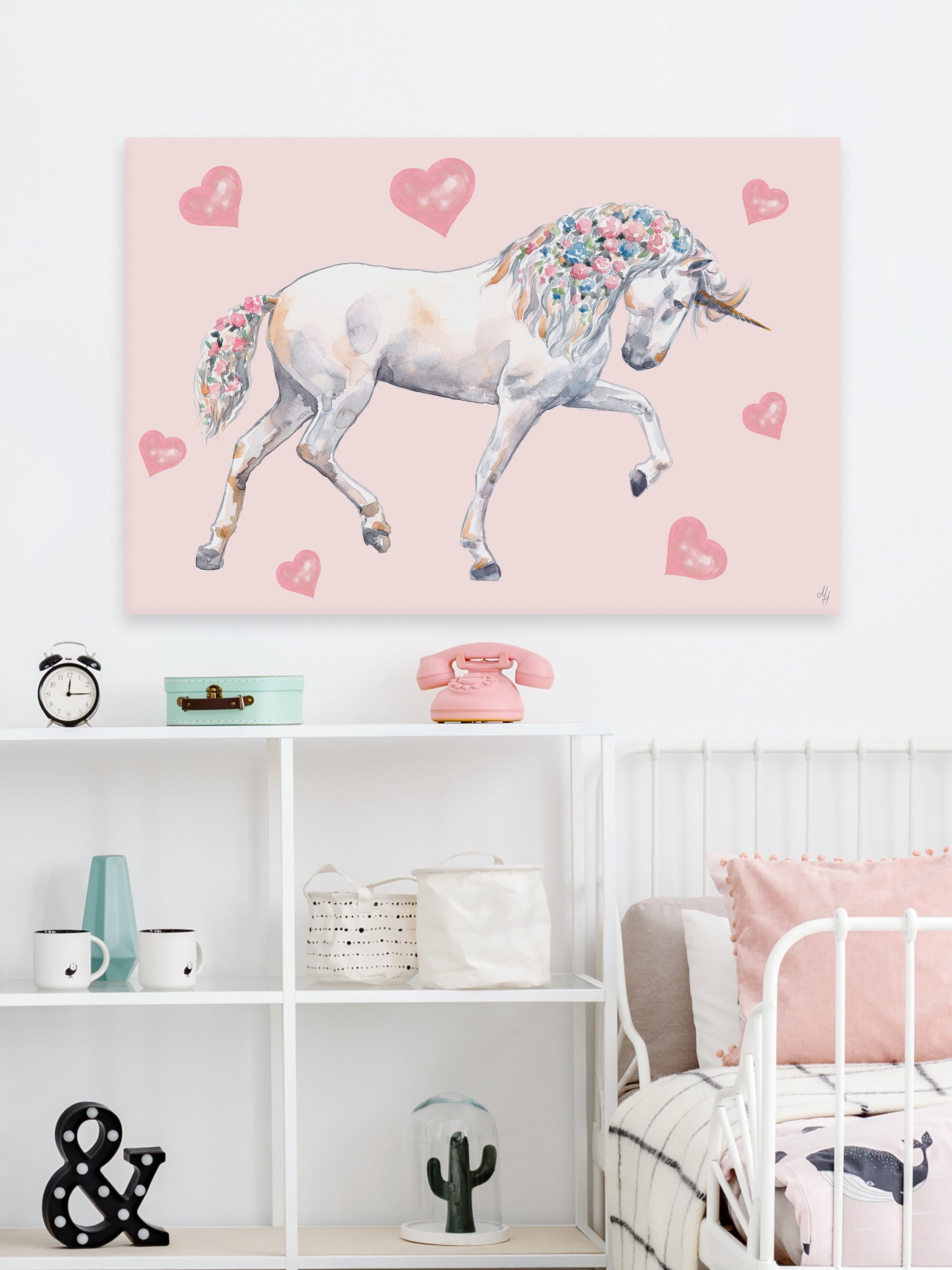 Marmont Hill Cute Floral-haired Unicorn Canvas Wall Art