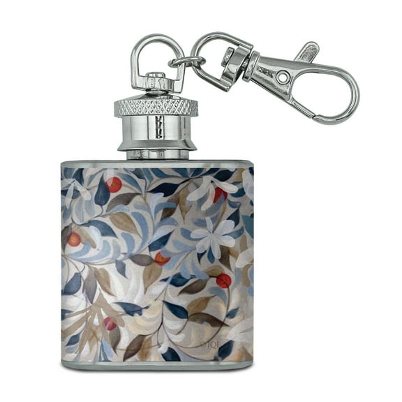 Calming Floral Earthy Blues Pattern Stainless Steel 1oz Mini Flask Key Chain