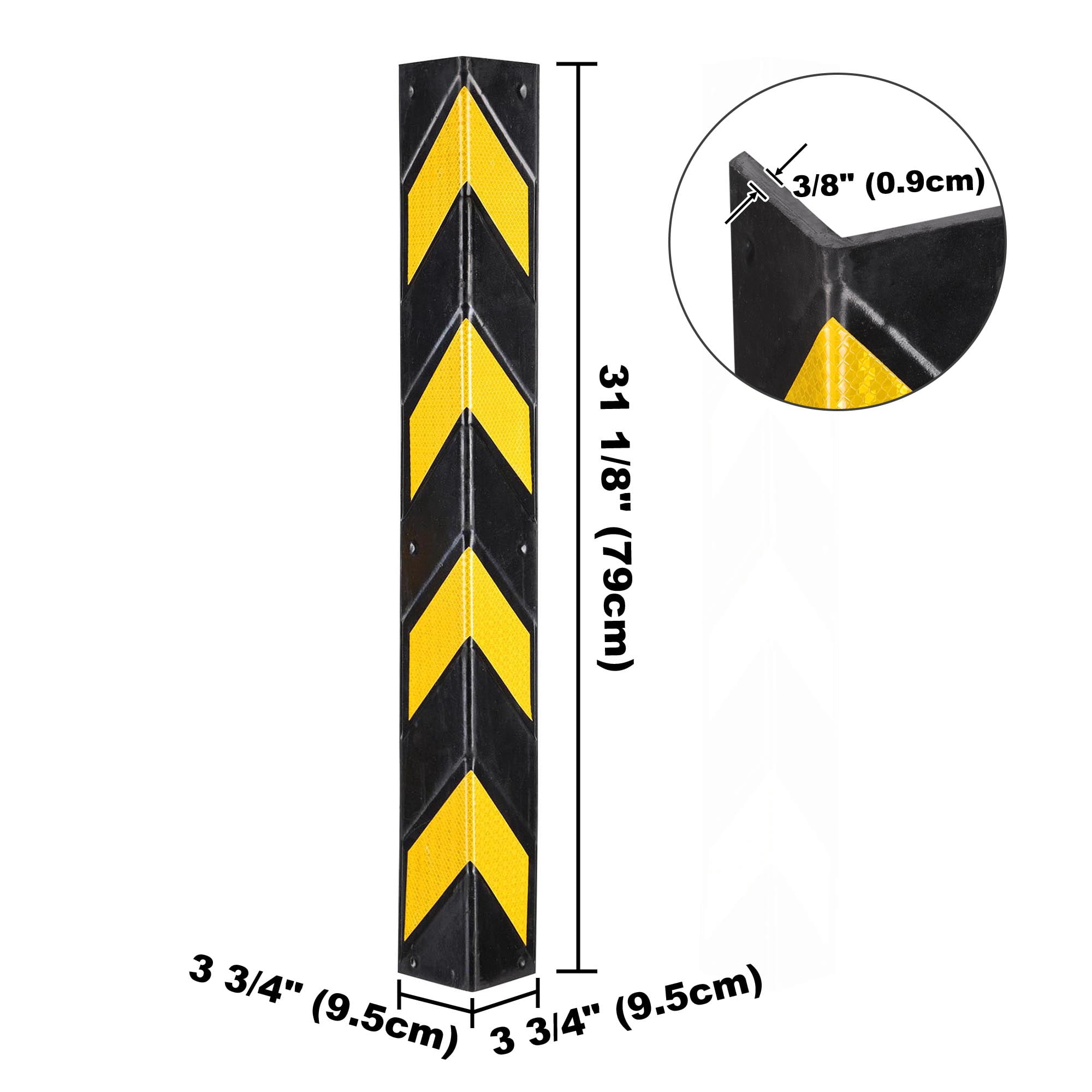 Yescom 31" Rubber Corner Guard w/ Reflective Yellow Strips for Parking Columns and Garage Walls 2pcs