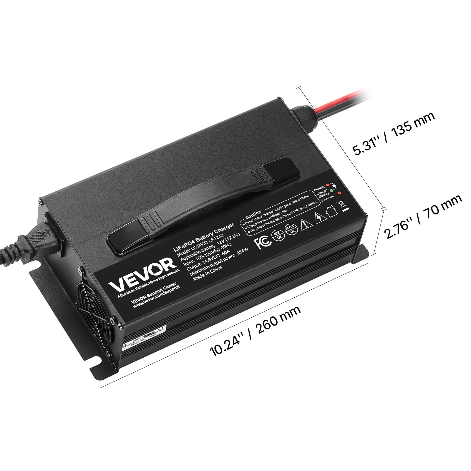 VEVOR 12V 40A Lithium Battery Charger, 14.6V, AC-DC LiFePO4 Smart Charger, with Anderson Connector, LED Indicator, 0V Activation, for Lithium LiFePO4 Deep Cycle Rechargeable Batteries of Boat, RV