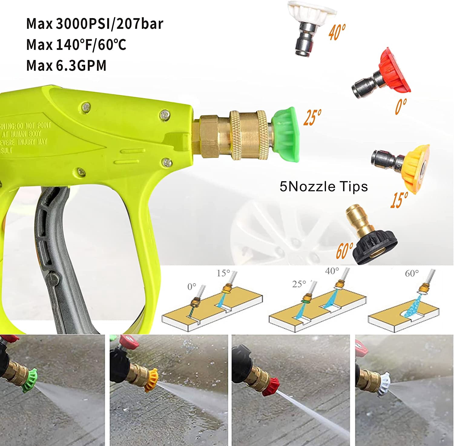 High-pressure water gun gun 3000 short high-pressure water gun gun equipped with 5 nozzles for power car water gun