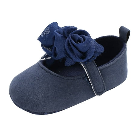 

Baby Shoes Size 12 For 6 Months-12 Months Children Casual Floor Sports Flat Soles Lightweight Soft Comfortable Solid Color Hook Loop Flowers Toddler Sneakers Blue